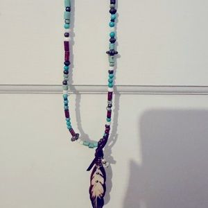 Turquoise Long Feather Necklace